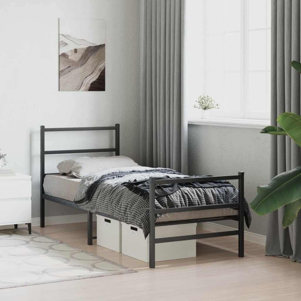 Metal Bed Frame with Headboard and Footboard?Black 80x200 cm