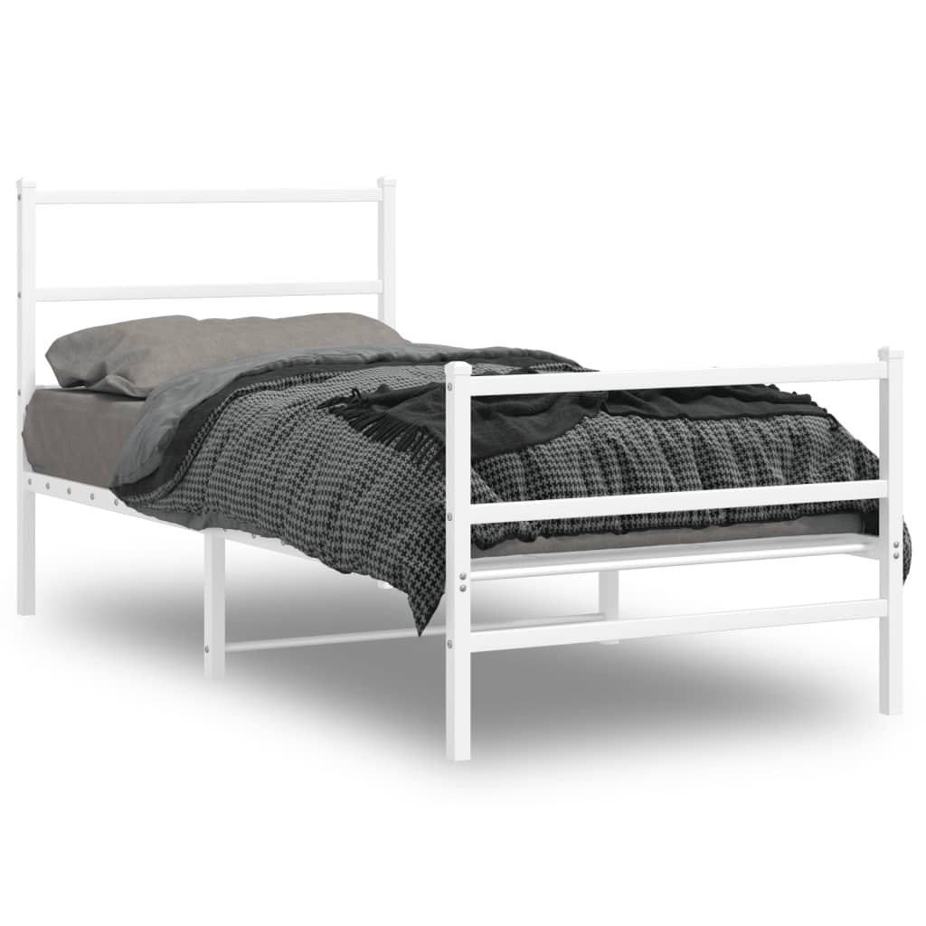 Metal Bed Frame with Headboard and Footboard?White 90x200 cm