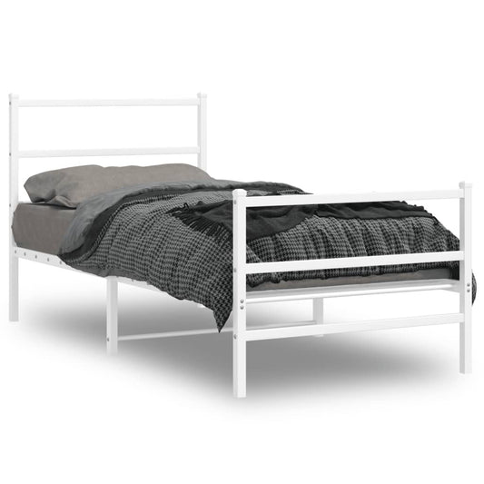 Metal Bed Frame with Headboard and Footboard?White 90x200 cm