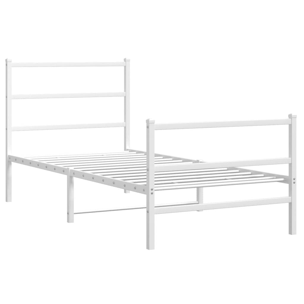 Metal Bed Frame with Headboard and Footboard?White 90x200 cm