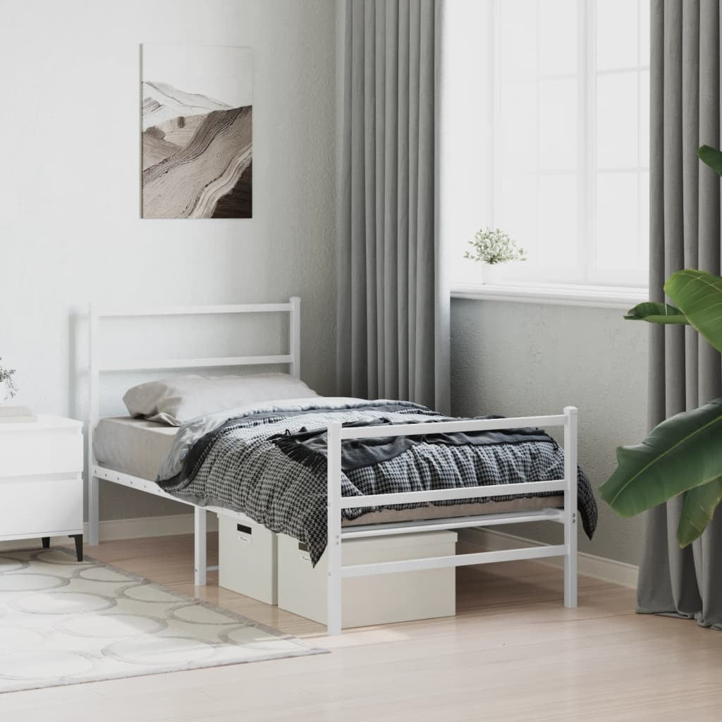 Metal Bed Frame with Headboard and Footboard?White 90x200 cm