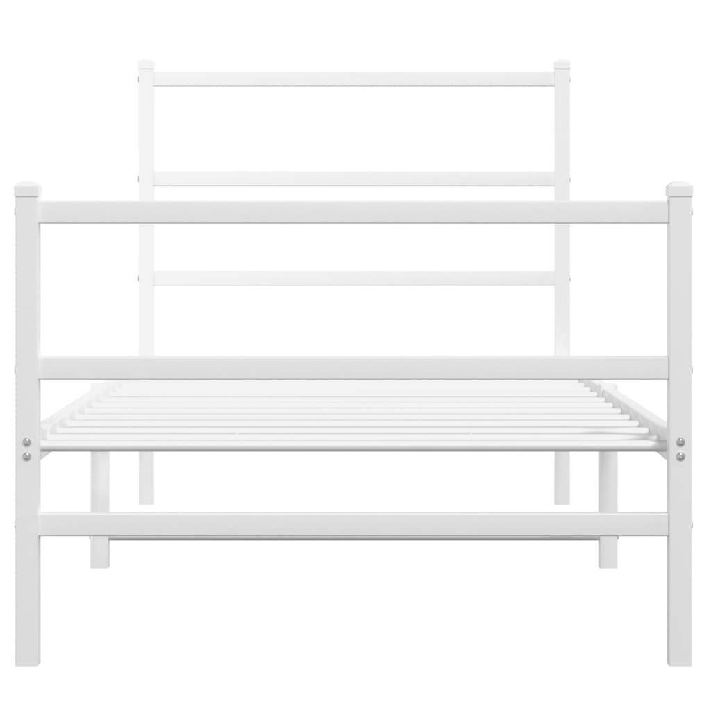 Metal Bed Frame with Headboard and Footboard?White 90x200 cm
