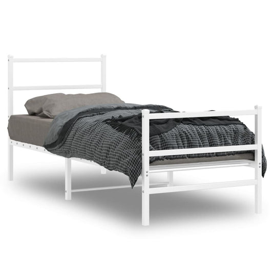 Metal Bed Frame with Headboard and Footboard?White 80x200 cm