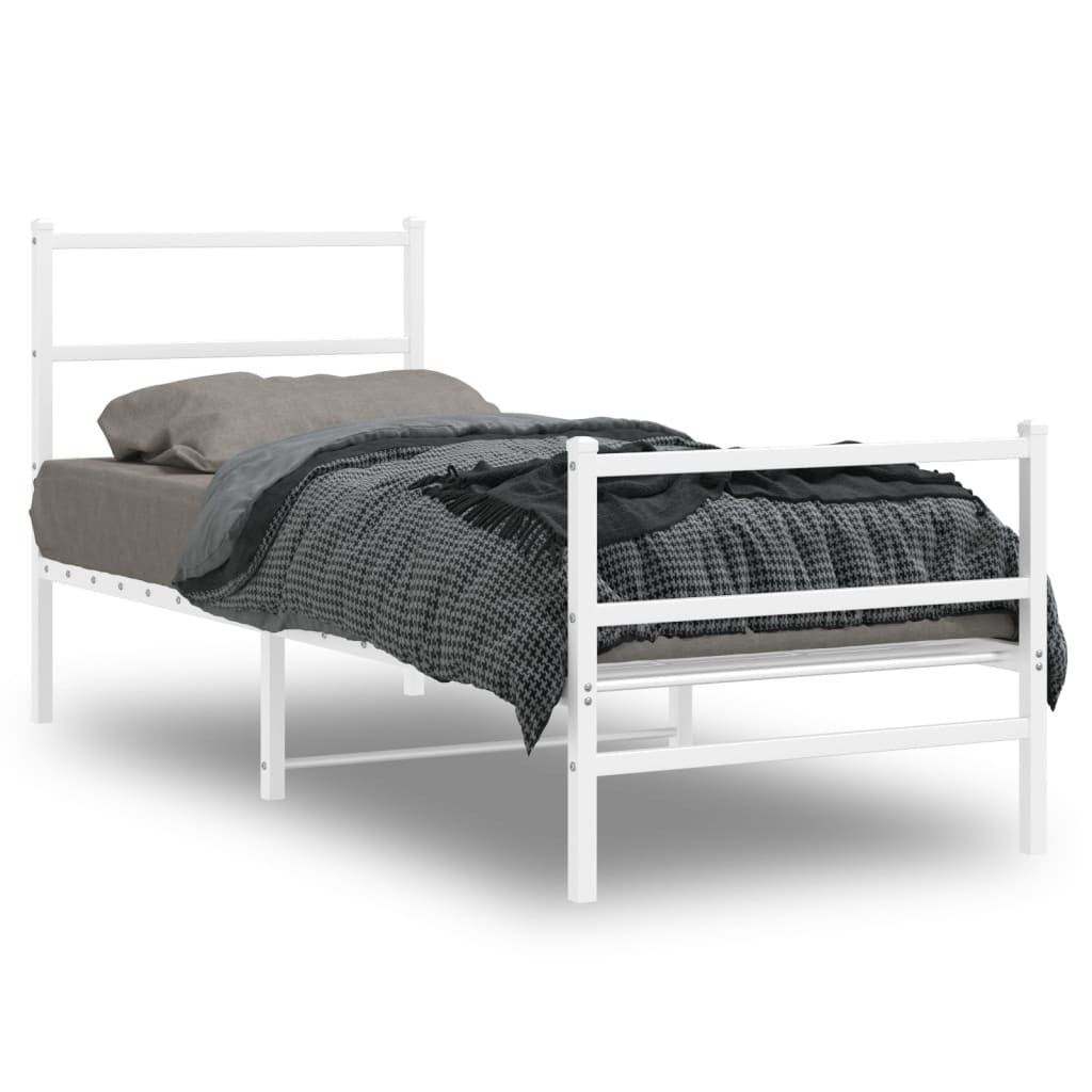 Metal Bed Frame with Headboard and Footboard?White 80x200 cm