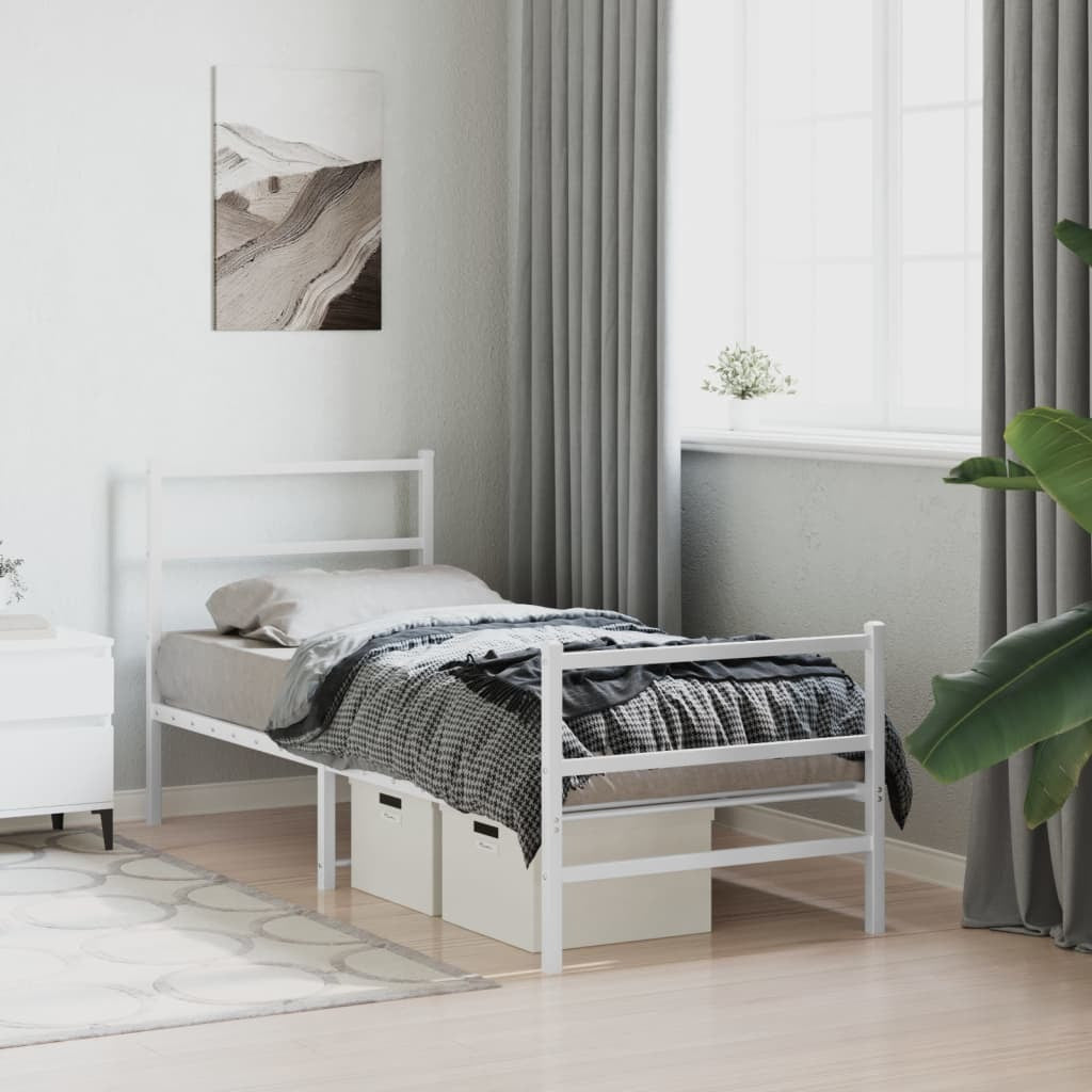 Metal Bed Frame with Headboard and Footboard?White 80x200 cm
