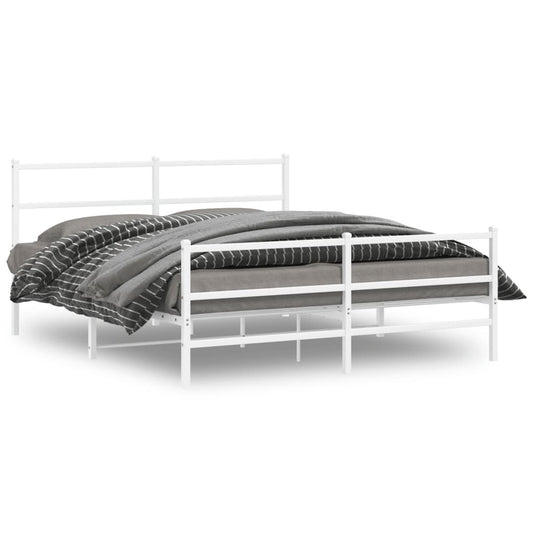 Metal Bed Frame with Headboard and Footboard?White 150x200 cm King Size