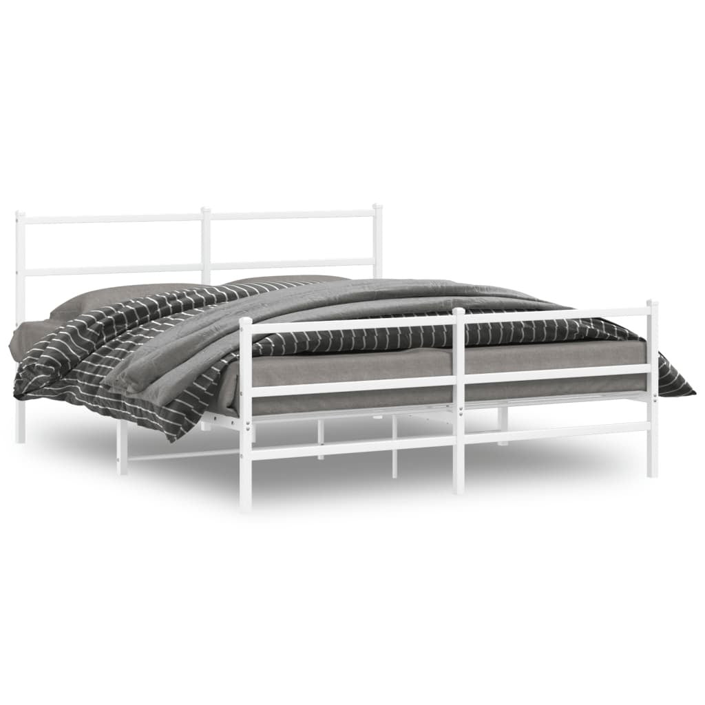 Metal Bed Frame with Headboard and Footboard?White 150x200 cm King Size