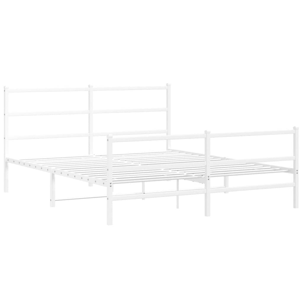 Metal Bed Frame with Headboard and Footboard?White 150x200 cm King Size