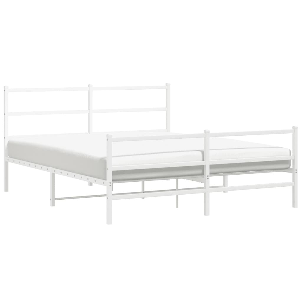 Metal Bed Frame with Headboard and Footboard?White 150x200 cm King Size