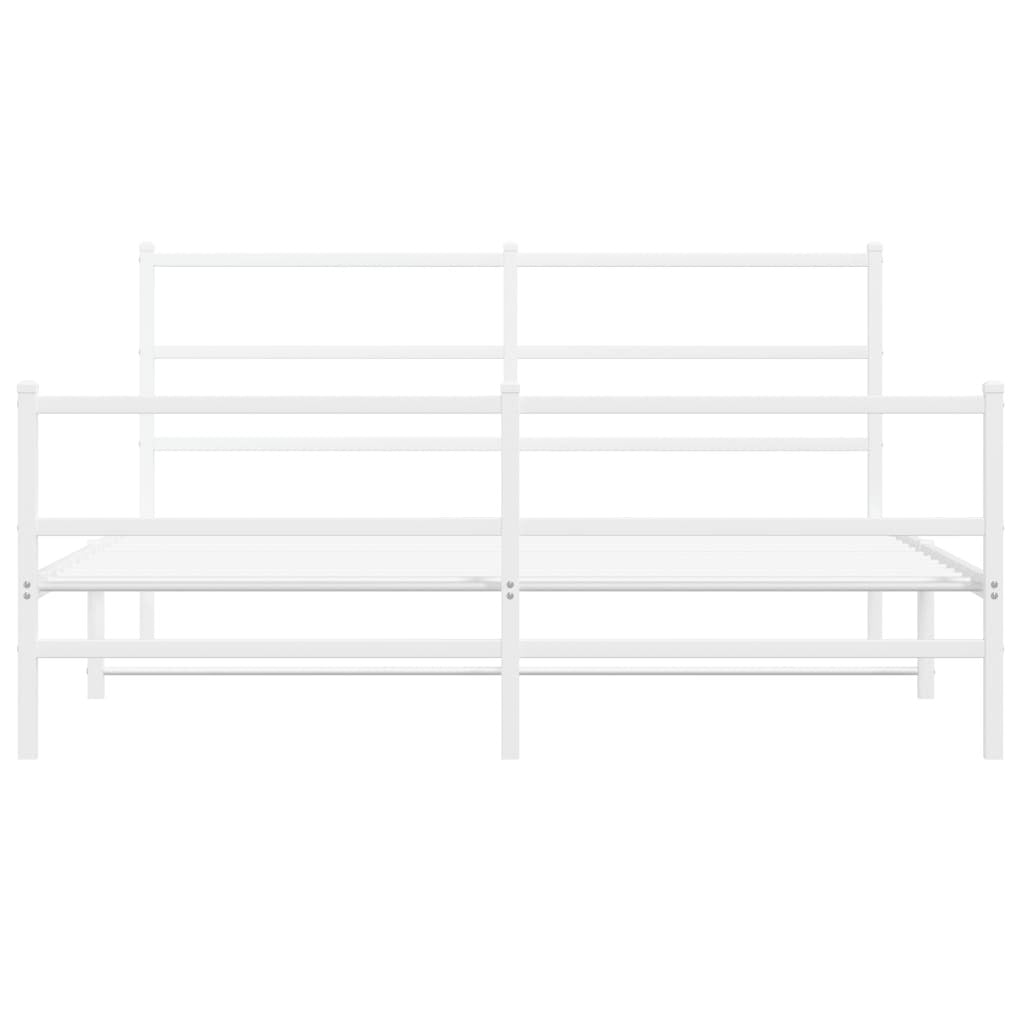 Metal Bed Frame with Headboard and Footboard?White 150x200 cm King Size