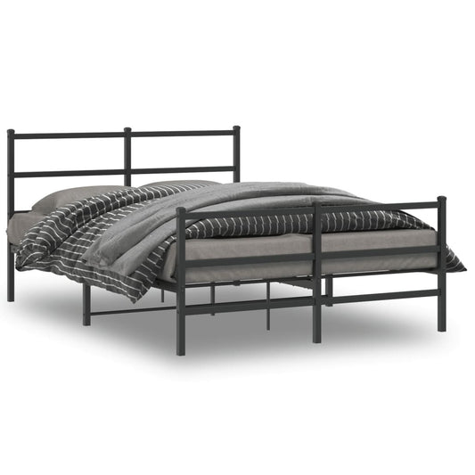 Metal Bed Frame with Headboard and Footboard?Black 135x190 cm Double