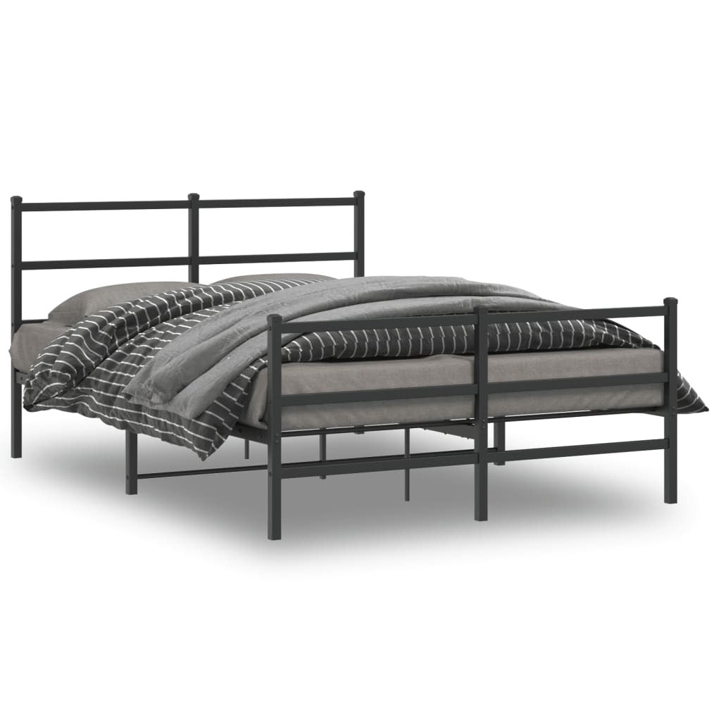 Metal Bed Frame with Headboard and Footboard?Black 135x190 cm Double