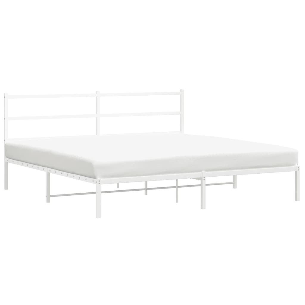 Metal Bed Frame with Headboard White 193x203 cm