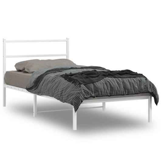 Metal Bed Frame with Headboard White 107x203 cm