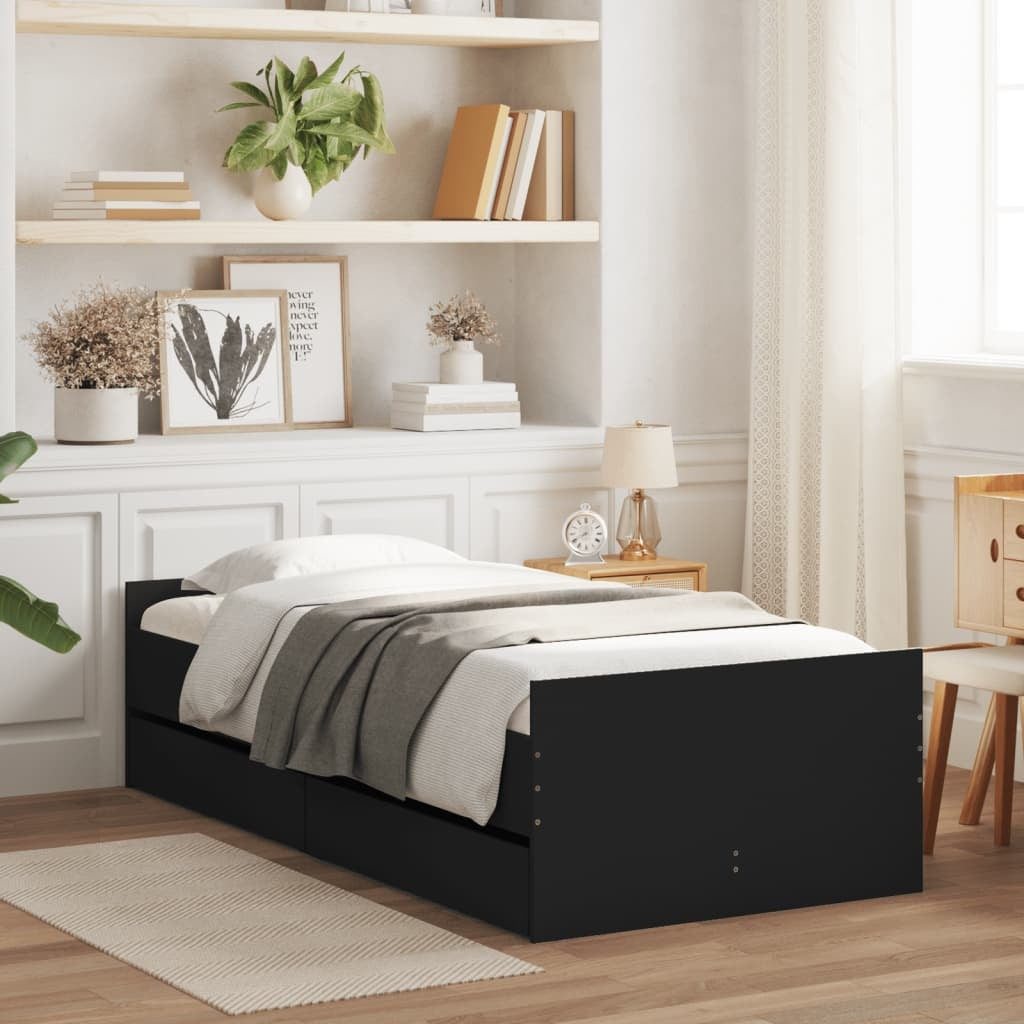 Bed Frame with Drawers Black 90x190 cm Single