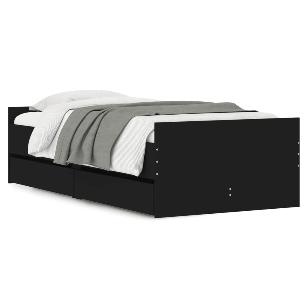 Bed Frame with Drawers Black 90x190 cm Single
