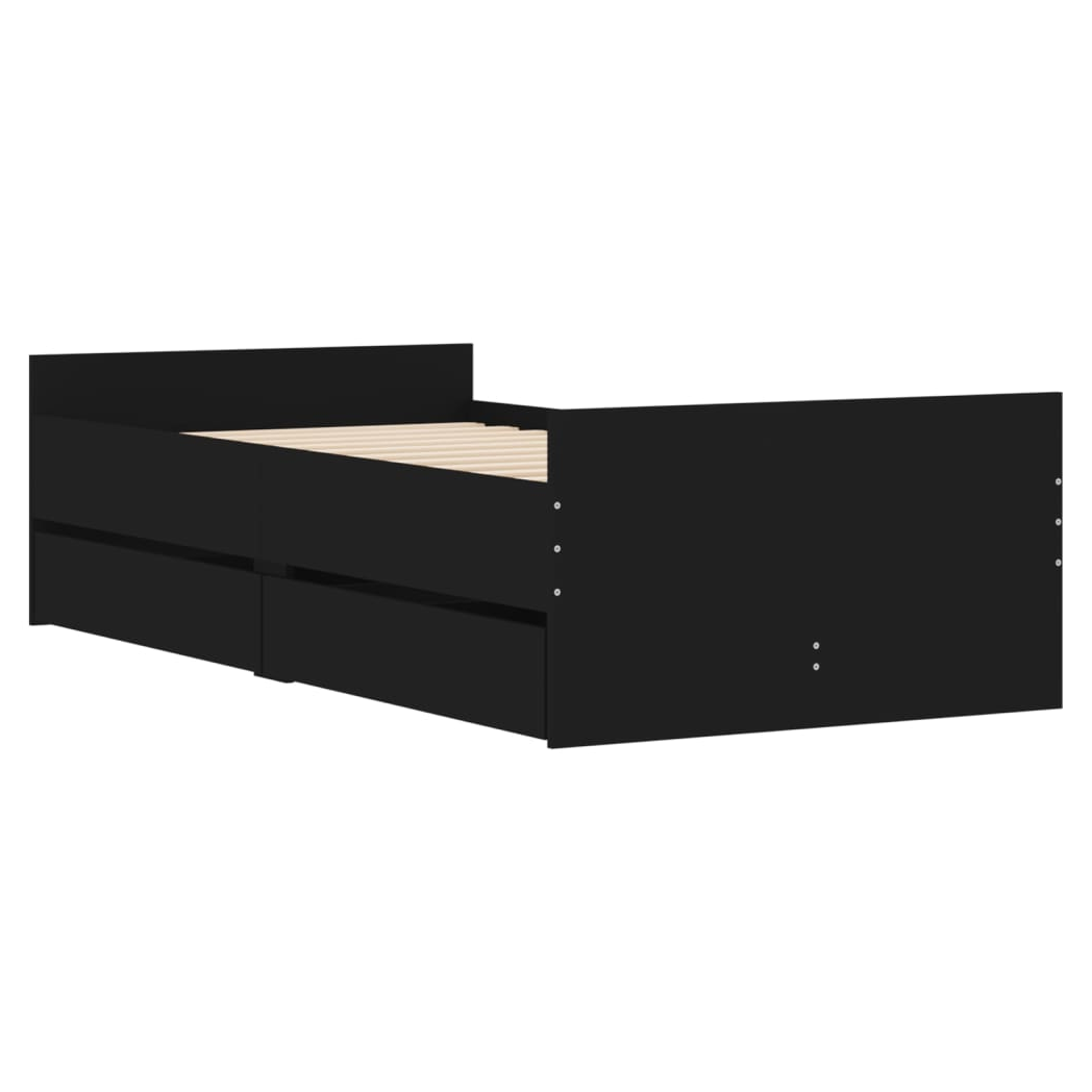 Bed Frame with Drawers Black 90x190 cm Single