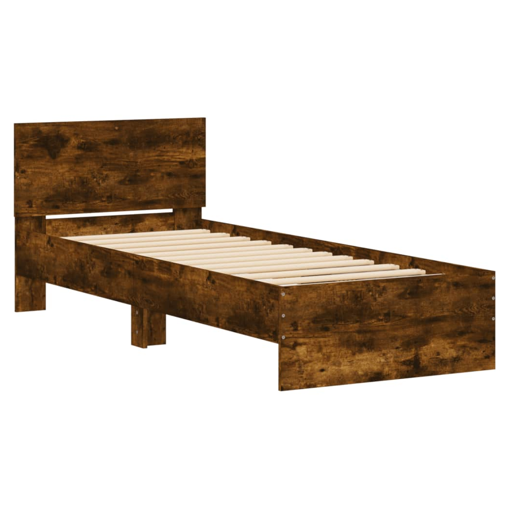 Bed Frame with Headboard Smoked Oak 90x190 cm Single Engineered wood