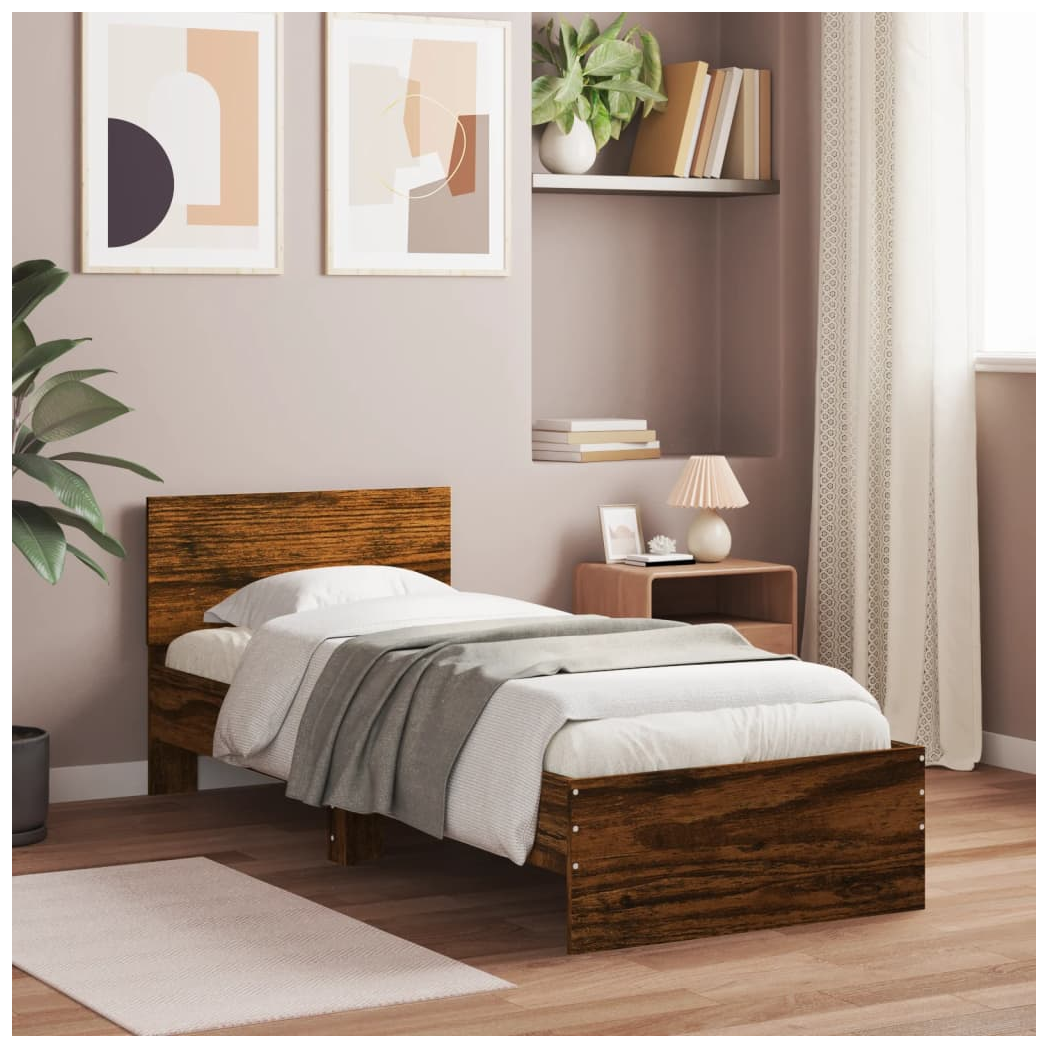 Bed Frame with Headboard Smoked Oak 90x190 cm Single Engineered wood