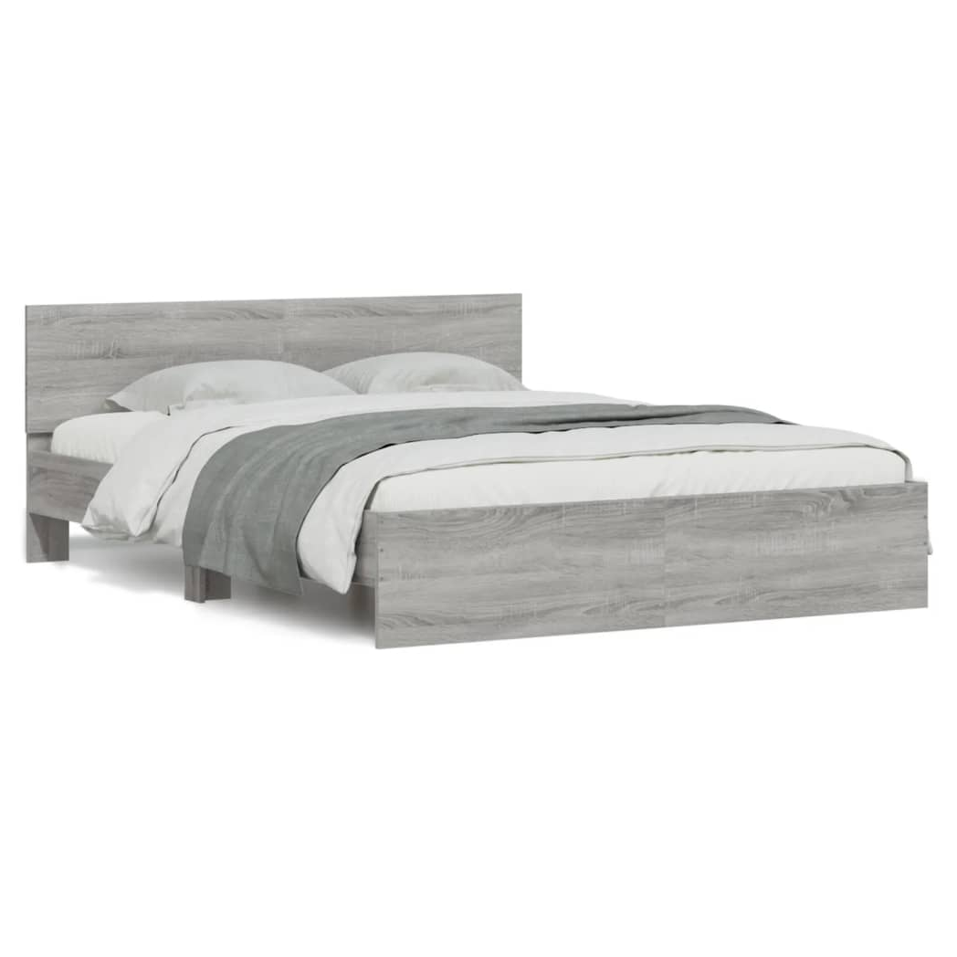 Bed Frame with Headboard Grey Sonoma 140x190 cm