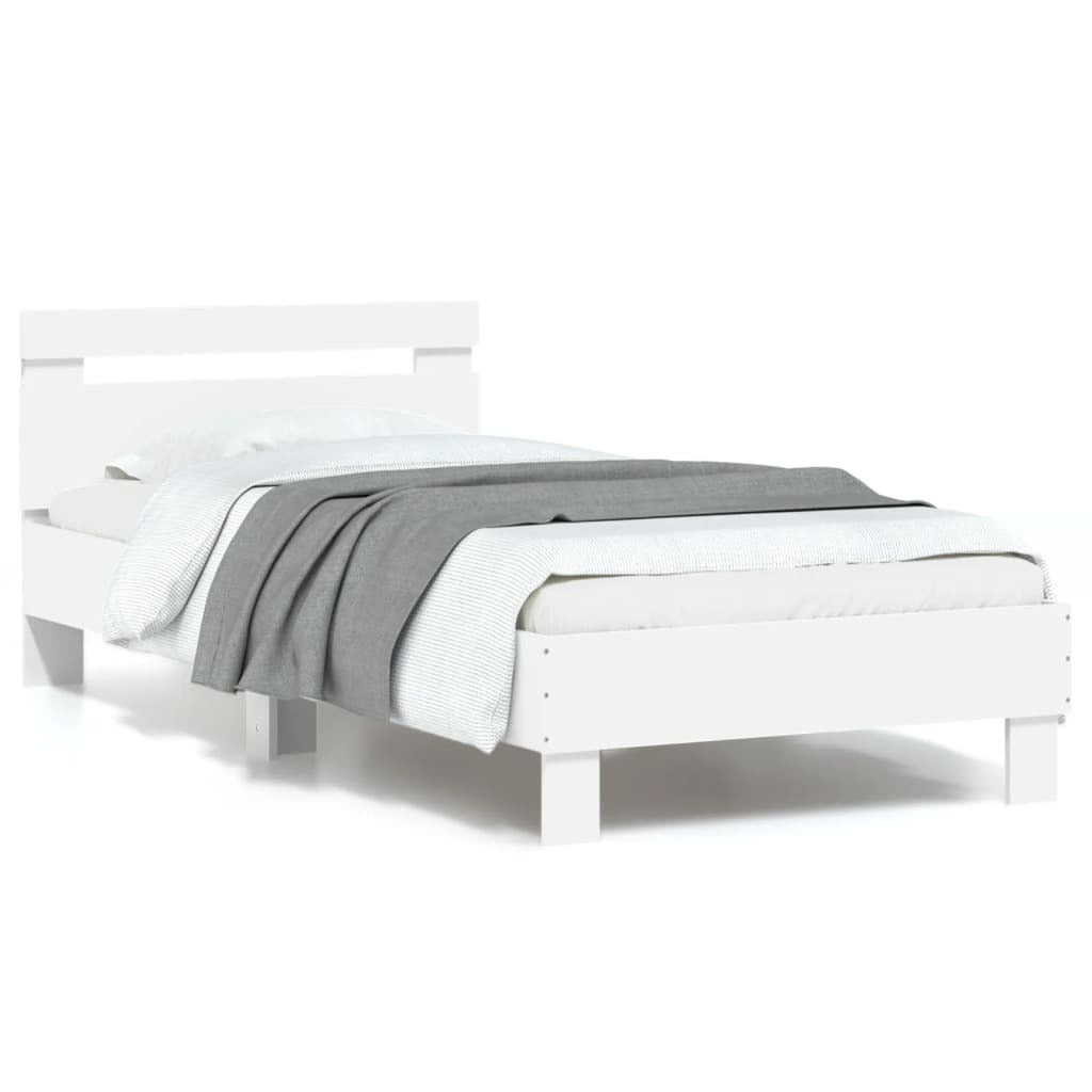Bed Frame with Headboard and LED Lights White 90x200 cm