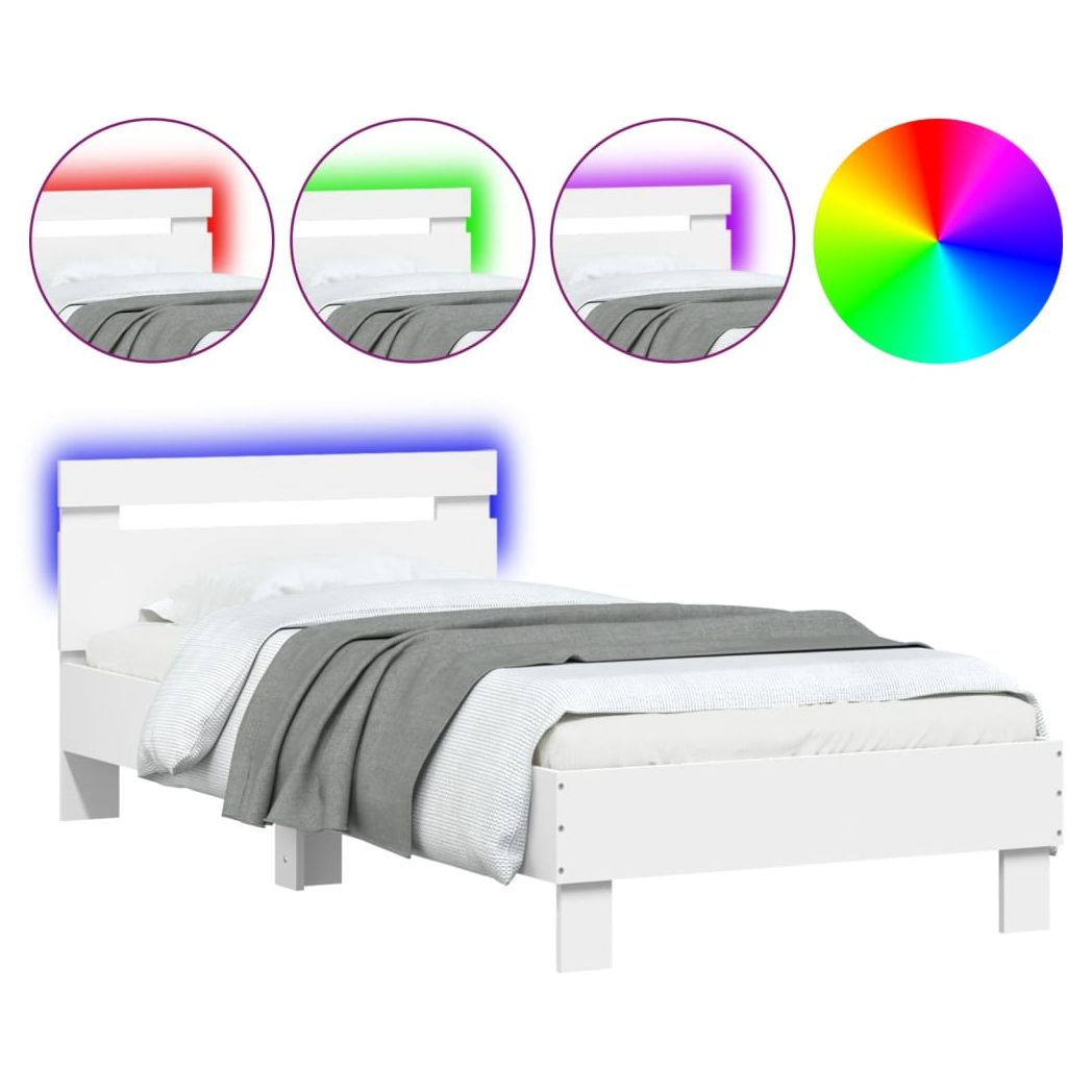 Bed Frame with Headboard and LED Lights White 90x200 cm