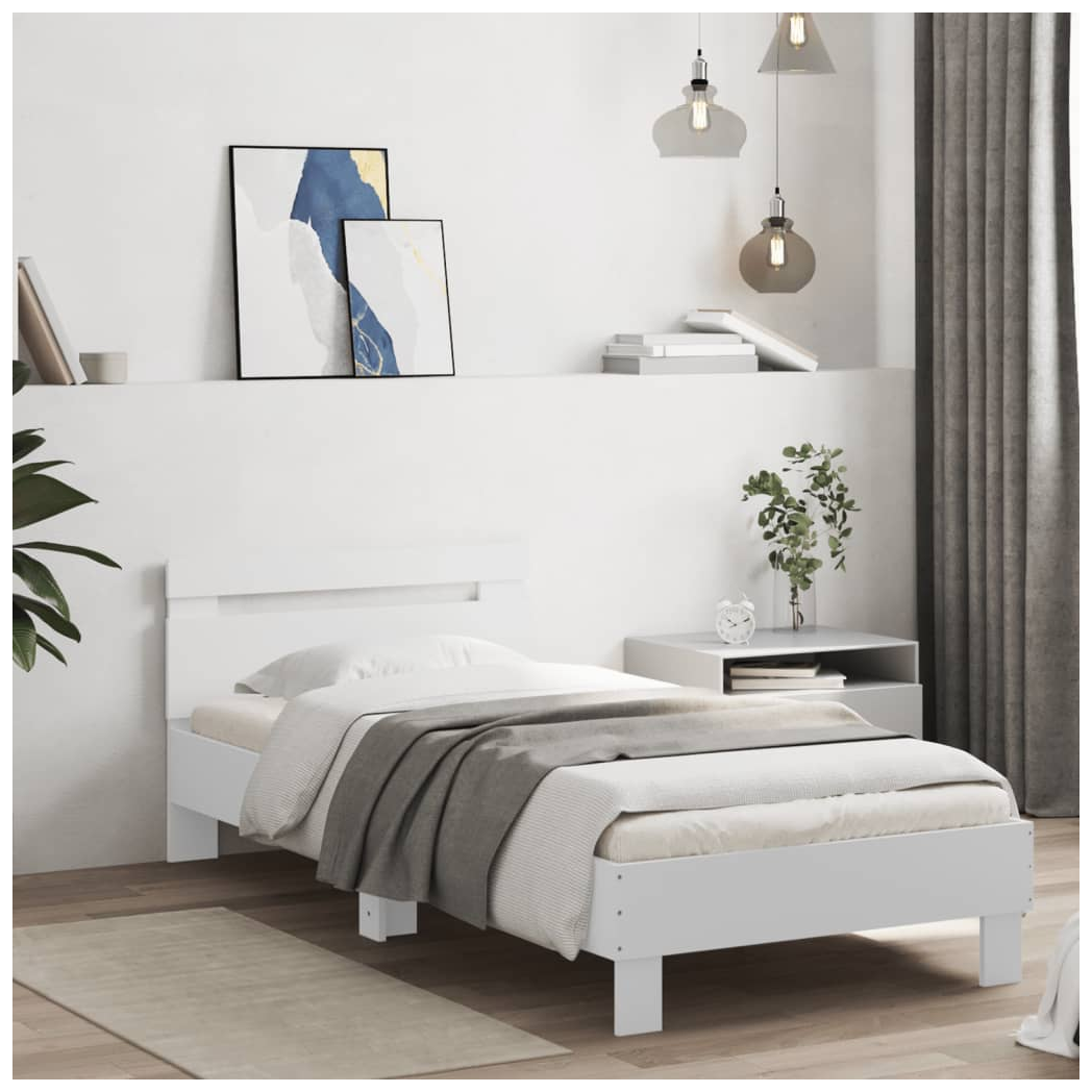 Bed Frame with Headboard and LED Lights White 90x200 cm