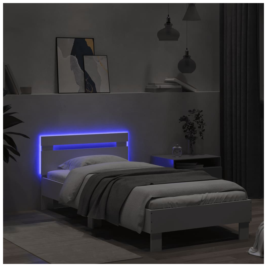 Bed Frame with Headboard and LED Lights White 90x200 cm