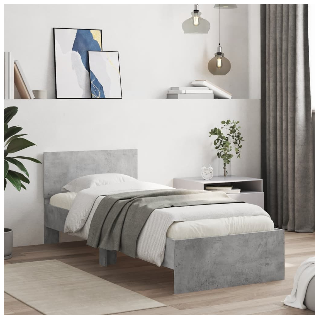 Bed Frame with Headboard Concrete Grey 90x190 cm Single Engineered wood