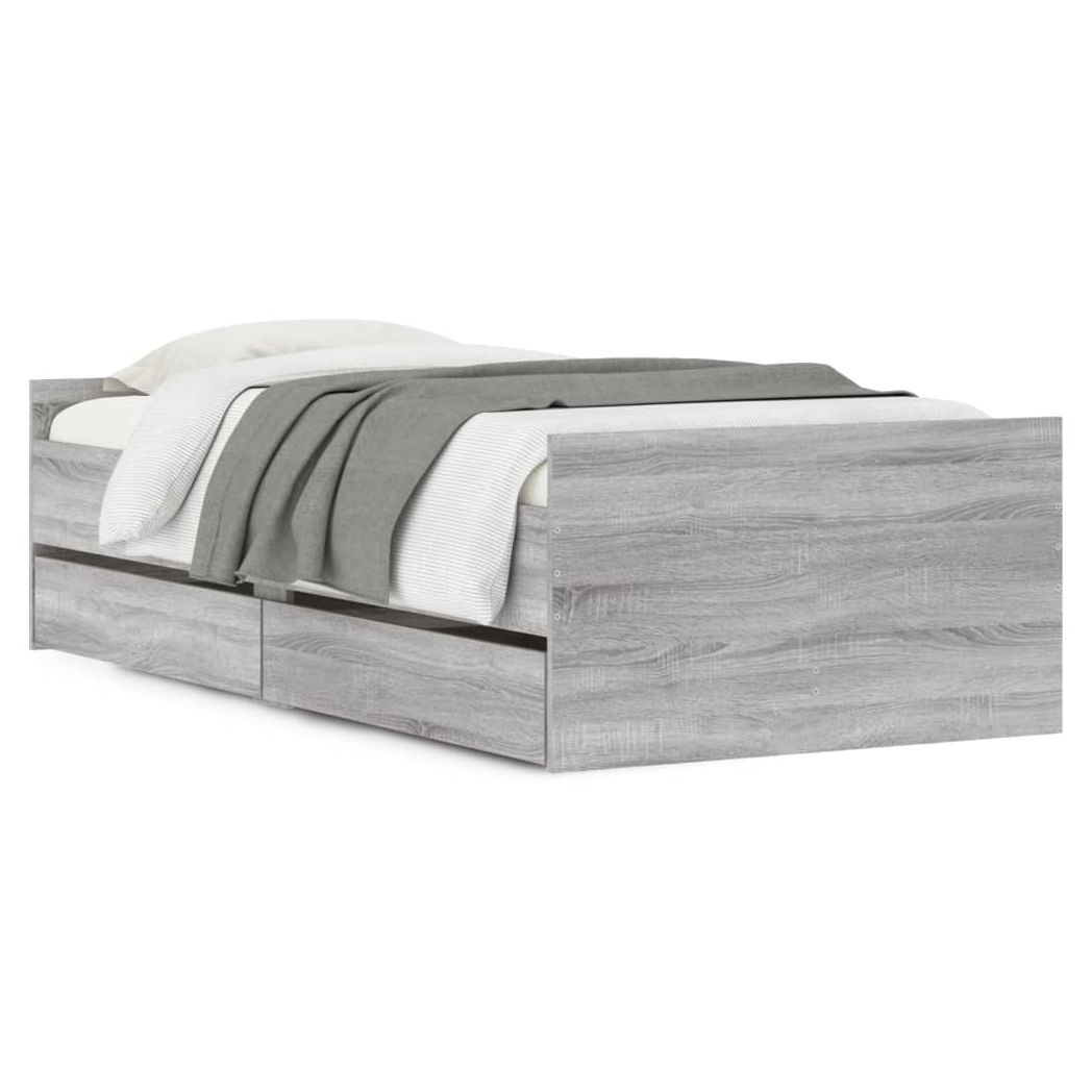 Bed Frame with Drawers Grey Sonoma 90x190 cm Single