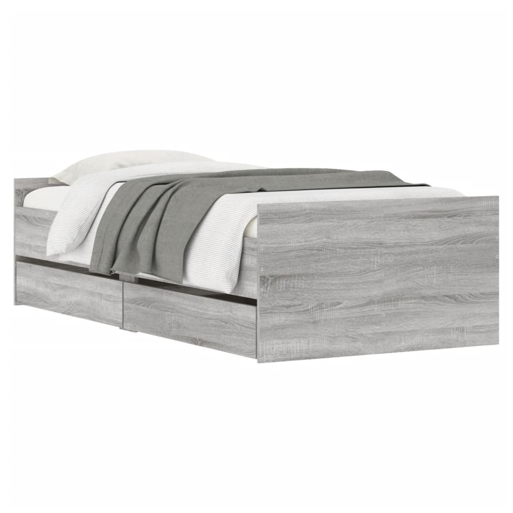 Bed Frame with Drawers Grey Sonoma 90x190 cm Single