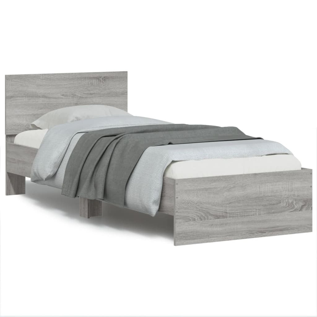 Bed Frame with Headboard Grey Sonoma 75x190 cm Small Single Engineered wood