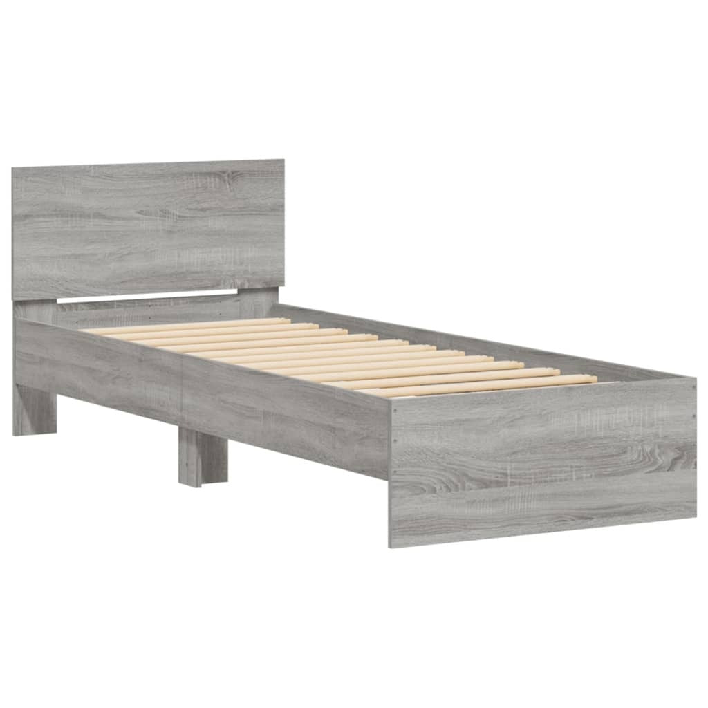 Bed Frame with Headboard Grey Sonoma 75x190 cm Small Single Engineered wood