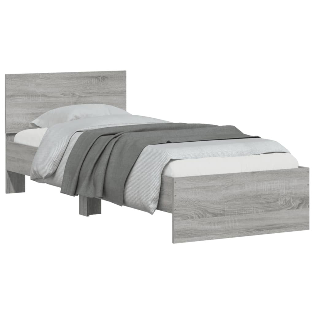 Bed Frame with Headboard Grey Sonoma 75x190 cm Small Single Engineered wood