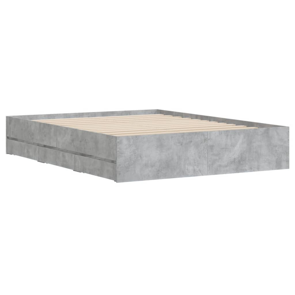 Bed Frame with Drawers Concrete Grey 140x190 cm Engineered Wood