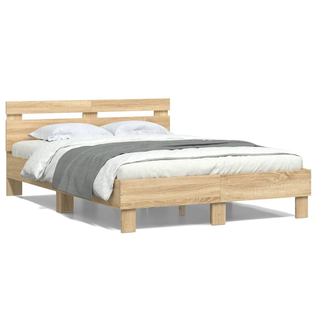 Bed Frame with Headboard and LED Sonoma Oak 120x200 cm