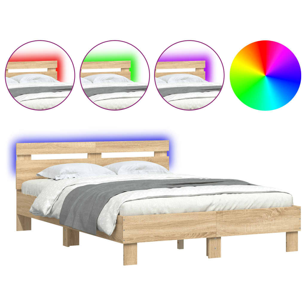 Bed Frame with Headboard and LED Sonoma Oak 120x200 cm