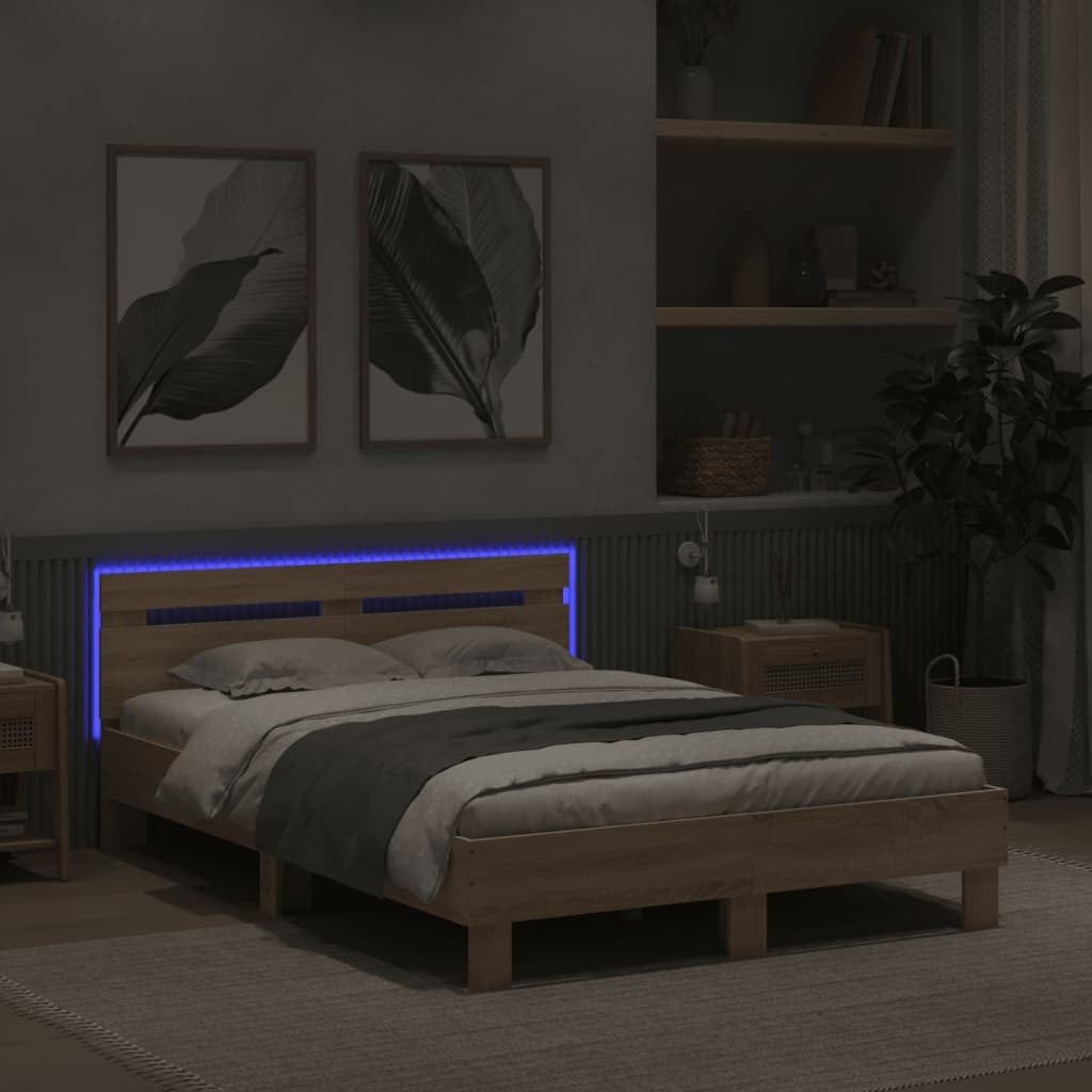 Bed Frame with Headboard and LED Sonoma Oak 120x200 cm