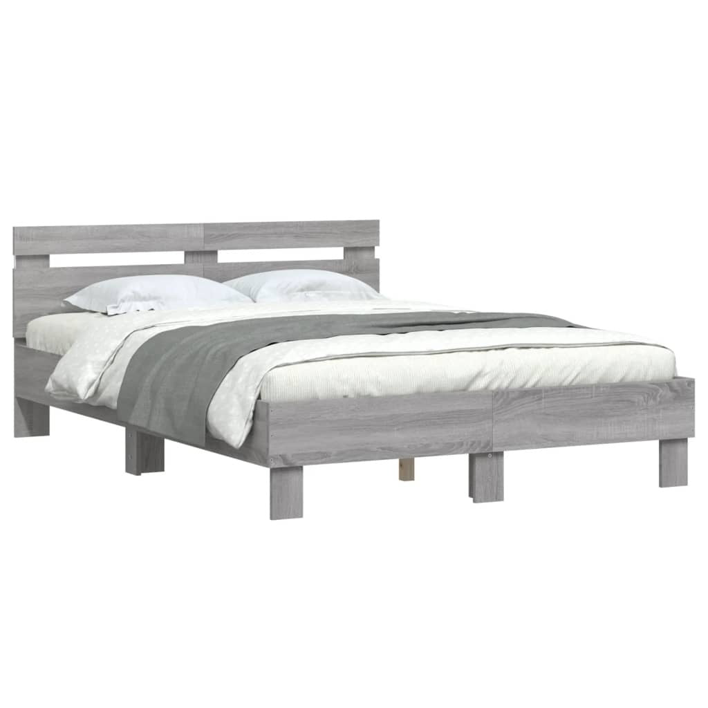 Bed Frame with Headboard and LED Grey Sonoma 120x200 cm