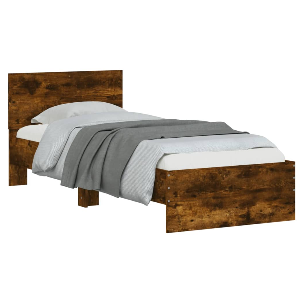 Bed Frame with Headboard Smoked Oak 75x190 cm Small Single Engineered wood