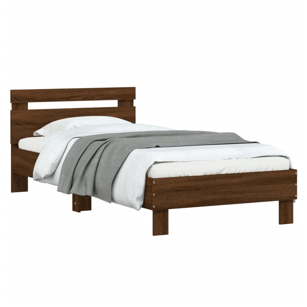 Bed Frame with Headboard and LED Lights Brown Oak 90x190 cm Single