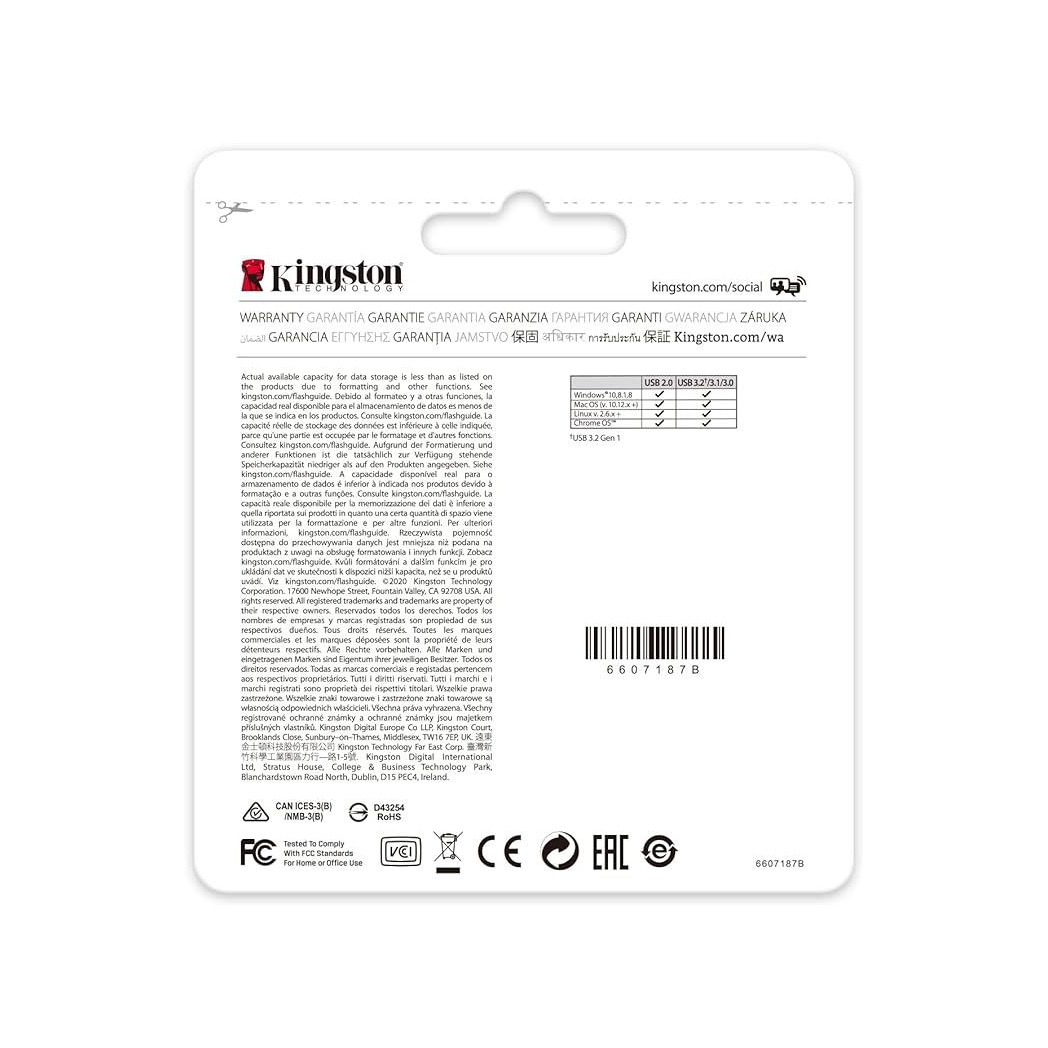 Kingston DataTraveler Kyson USB 3.2 Gen 1 Flash Drive 256GB - Stylish Capless Metal Case