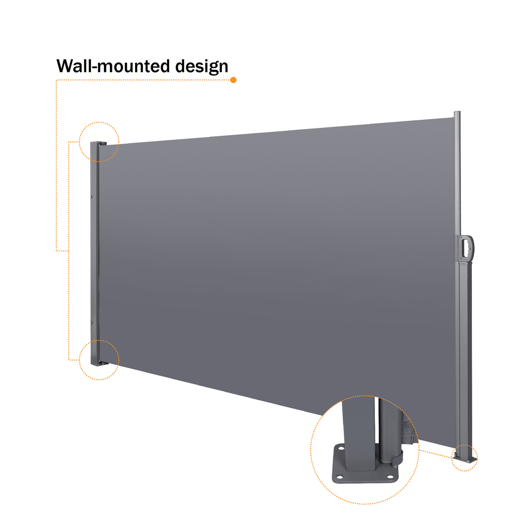 138" x 71" Retractable Side Screen Awning, UV Resistant and Waterproof Patio Privacy Screen,Dark Grey