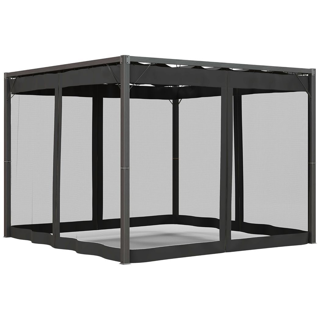 3 x 3 m Pergola with Retractable Roof and Netting, Dark Grey