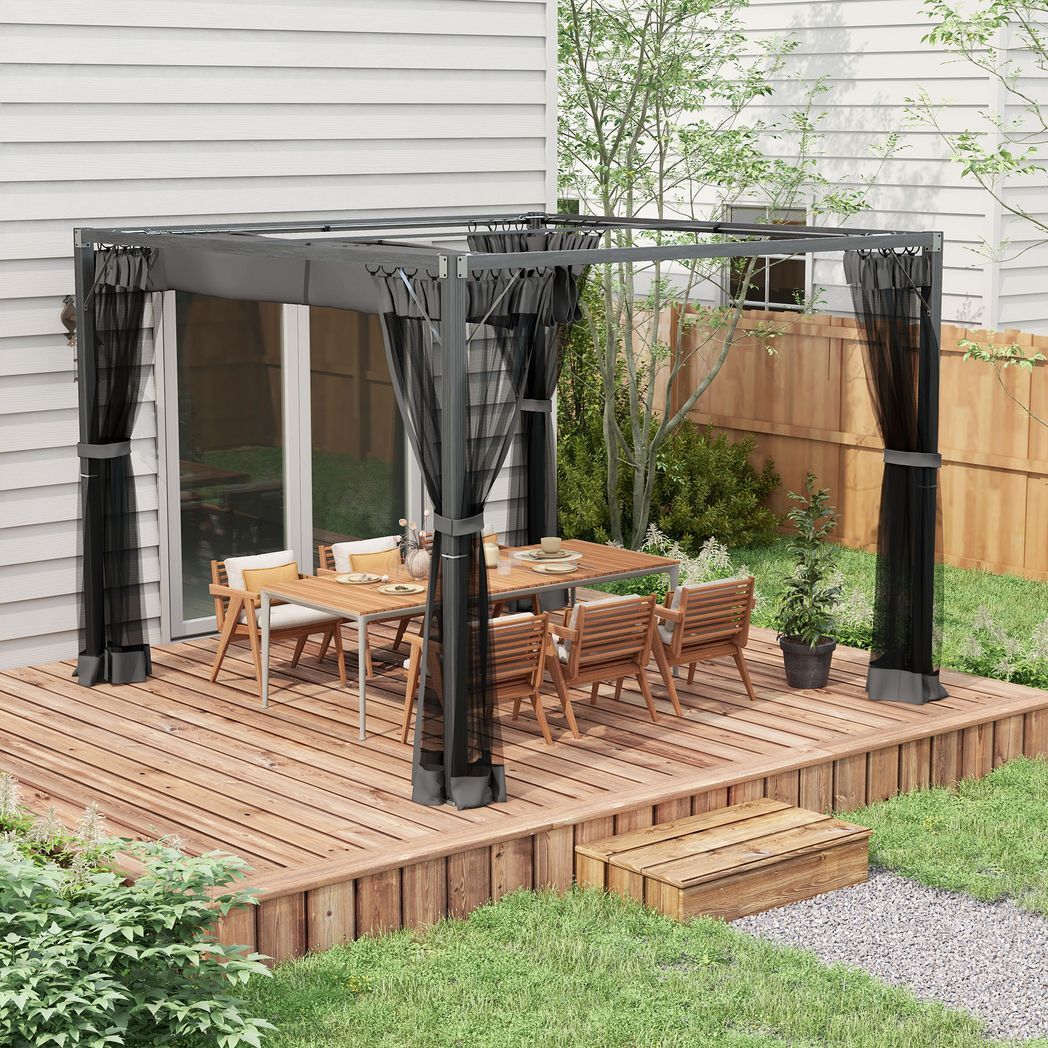 3 x 3 m Pergola with Retractable Roof and Netting, Dark Grey
