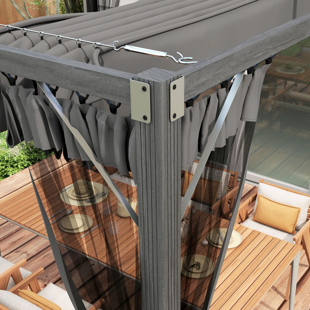 3 x 3 m Pergola with Retractable Roof and Netting, Dark Grey