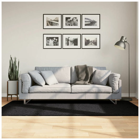 Shaggy Rug PAMPLONA High Pile Modern Black 100x200 cm