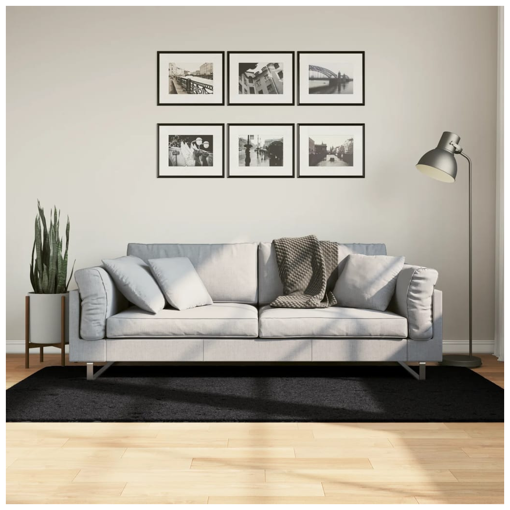 Shaggy Rug PAMPLONA High Pile Modern Black 100x200 cm