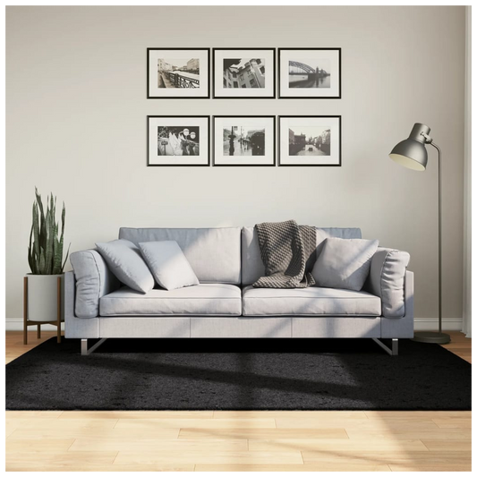 Shaggy Rug PAMPLONA High Pile Modern Black 140x200 cm