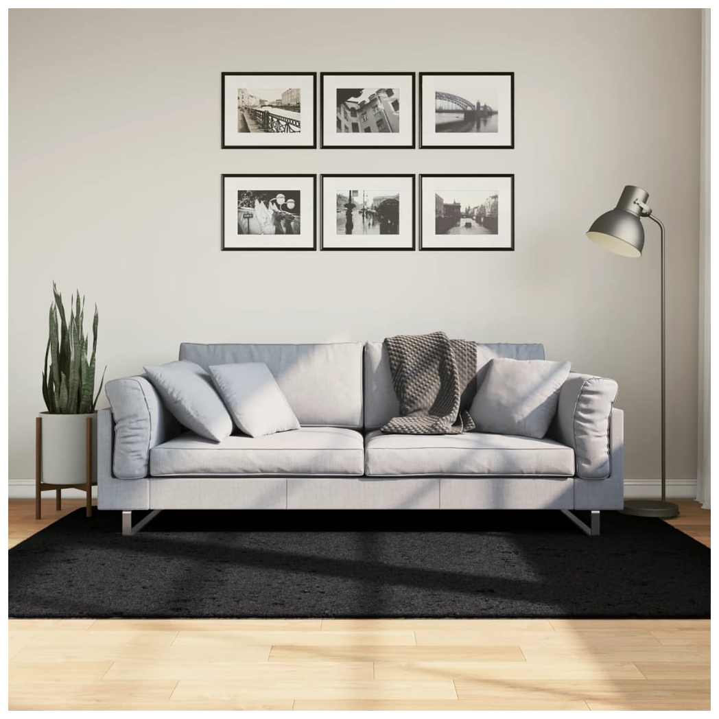 Shaggy Rug PAMPLONA High Pile Modern Black 140x200 cm